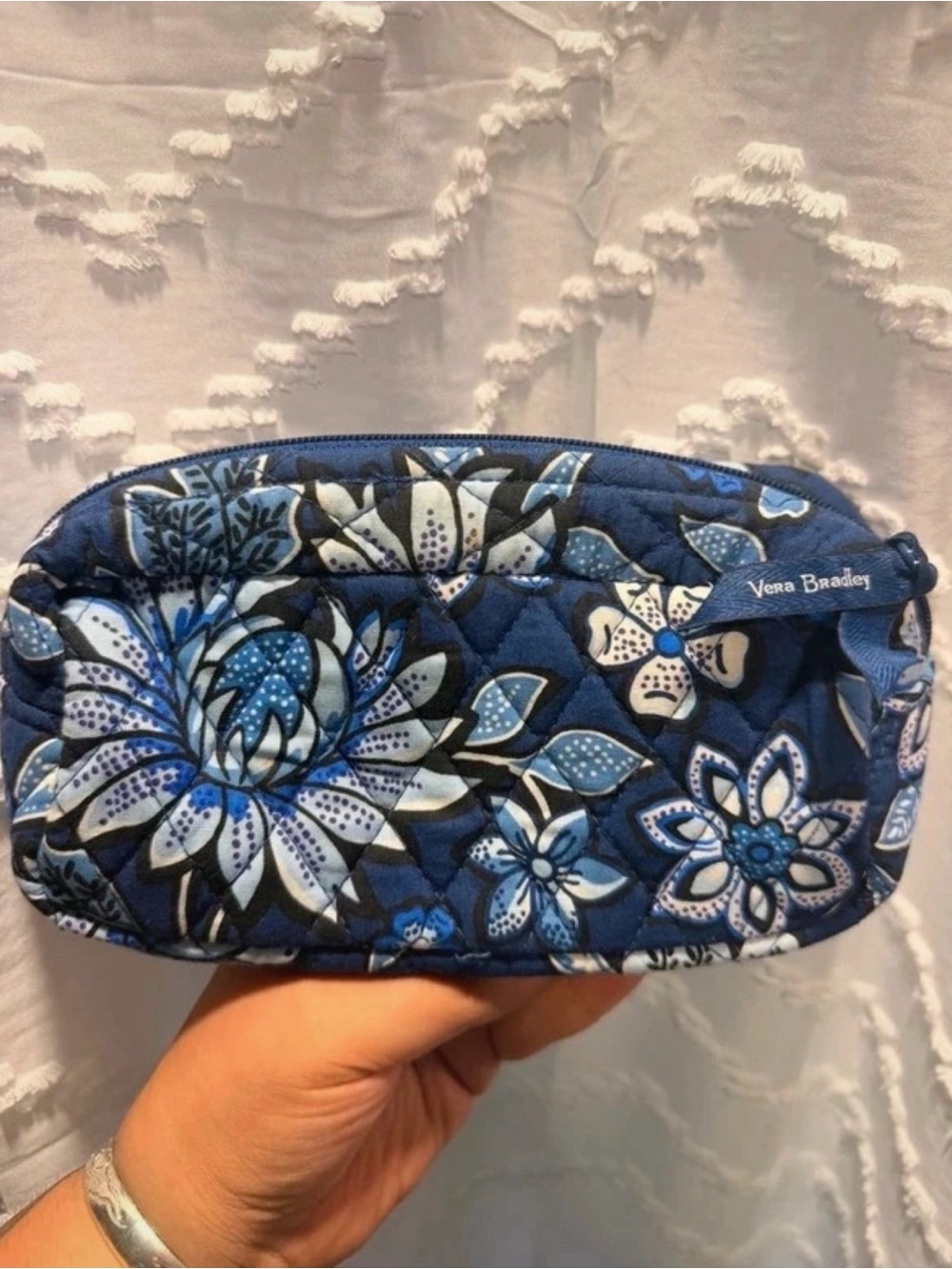 Vera Bradley Navy Blue Floral Quilted Cosmetic Case